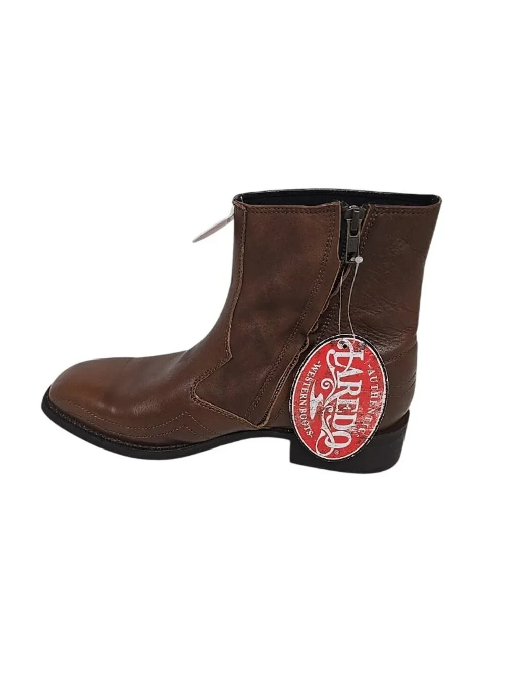 Laredo Men's Side Zip Ankle Cowboy Western Boot Leather Brown Size 9D - Picture 5 of 7